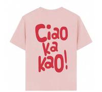 Shein Camiseta suave y cómoda con estampado italiano "Ciao Ka Kao" para niña preadolescente, adecuada para deportes al aire libre, uso casual diario, estilo