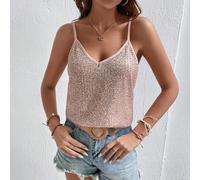 Shein Camiseta suelta de mujer de unicolor con lentejuelas