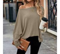 Shein Camiseta suelta de punto de gofre con hombros descubiertos y mangas de murciélago, verde, otoño