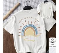 Shein Camiseta suelta para mujer, estampado "Sunshine In My Heart", 100% algodón blanco de manga corta con gráfico, Año Nuevo Chino, Año Nuevo Lunar, Año de