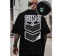 Shein Camiseta Sum41 Star Zigzag para hombre, con estampado de doble cara, cuello redondo, 220 g/m², algodón puro (1 unidad)