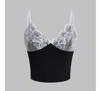 Shein Camiseta superior con aplicación de encaje y gráficos para mujeres