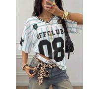 Shein Camiseta superior con estampado gráfico para mujer, estilo deportivo retro, ropa casual de verano, Colección Copa Mundial 2026