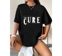 Shein Camiseta The Cure, casual, transpirable, con estampado artístico.