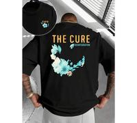 Shein Camiseta The Cure Disintegration Premium Cotton Floral, corte holgado, estilo casual, estampado gráfico único, estampado a doble cara