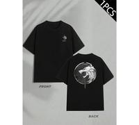 Shein Camiseta The Witcher Wolf Sword, camiseta para hombre con beidseitigem Aufdruck, modisch, l?ssig, Rundhalsausschnitt, 220 g/m2, reine Baumwolle (1 uni