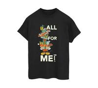 Shein Camiseta tipo novio de algodón con diseño de Mickey Mouse Presents All For Me para mujeres/damas (Negro)