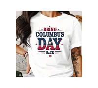 Shein Camiseta "Trae Columbus Day Back" para mujer, ropa de otoño, top informal de manga corta con cuello redondo para primavera y verano,Tee Shirt de mujer