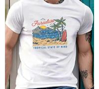 Shein Camiseta tropical con estampado: Paradise TROPICAL STATE OF MIND, camiseta de cuello redondo para hombre, 220 g/m², para verano, fabricada en puro alg