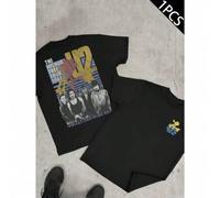 Shein Camiseta U2 Joshua Tree Tour 1987 Rock para hombre, con estampado a doble cara, cuello redondo, informal, de algodón de 220 g/m² (1 unidad)