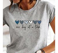 Shein Camiseta "Un día a la vez", Cuello redondo con corazones, Regalo de recuperación para ella, Camiseta de aliento, Camiseta con citas inspiradoras, Cons