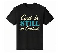 Shein Camiseta unisex 100 % algodón, cuello redondo, manga corta y diseño gráfico "Dios sigue en control". Camiseta básica ideal para el verano.