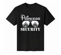 Shein Camiseta unisex 100 % algodón, cuello redondo y manga corta. Camiseta básica con diseño gráfico "Princess Security" y estampado de castillo. Top de ve