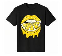 Shein Camiseta unisex 100 % algodón, cuello redondo y manga corta con un llamativo diseño gráfico de labios de limón. Camisetas básicas para hombre de veran