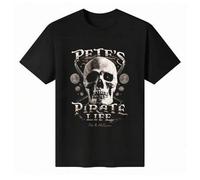 Shein Camiseta unisex 100 % algodón, cuello redondo y manga corta - "Pete's Pirate Life" - Camiseta básica con estampado pirata para verano.