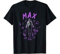Shein Camiseta unisex con notas musicales pintadas de Stranger's Things 4 Max. Manga corta, cuello redondo, 100 % algodón, corte clásico, vintage, informal,