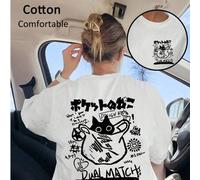 Shein Camiseta unisex de algodón 100% acanalado, estilo de vacaciones de dibujos animados con animal y moda en inglés, diseño deportivo unisex, caída, de mo