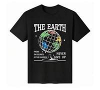Shein Camiseta unisex de manga corta y cuello redondo, 100 % algodón, con el gráfico "La Tierra, Explora, los Secretos del Universo, Nunca Te Rindas". Camis