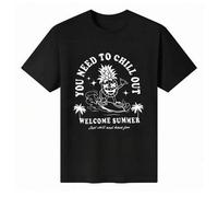 Shein Camiseta unisex de manga corta y cuello redondo, 100 % algodón, con el gráfico "You Need to Chill Out Welcome Summer" (Necesitas relajarte, bienvenido