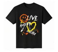 Shein Camiseta unisex de manga corta y cuello redondo, 100 % algodón, con estampado "Live Happy Dream" - Positiva - Estilo de vida - Camiseta de verano para