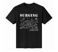Shein Camiseta unisex de manga corta y cuello redondo, 100 % algodón, con estampado "Océano agitado bajo el sol, delfín saltando" - Camiseta de verano para