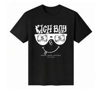 Shein Camiseta unisex de manga corta y cuello redondo, 100 % algodón, con estampado "Rich Boy" - Estilo urbano - Top de verano para hombre