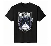 Shein Camiseta unisex de manga corta y cuello redondo, 100 % algodón, con estampado "Rock & Roll Born to Be Rockstar" - Camiseta de verano para hombre con t