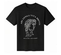 Shein Camiseta unisex de manga corta y cuello redondo, 100 % algodón, con gráfico "Ars Longa Vita Brevis" - Arte y filosofía - Camiseta de verano para hombr