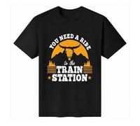 Shein Camiseta unisex de manga corta y cuello redondo, 100 % algodón, con gráfico "You Need a Ride to the Train Station" (Necesitas que te lleve a la estaci