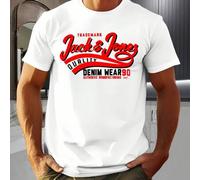 Shein Camiseta vaquera Jack & Jones para hombre, cuello redondo, 220 g/m², verano, algodón puro, manga corta (1 pieza)