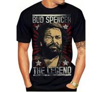 Shein Camiseta vintage de Bud Spencer & Hill The Legend para hombre: estampado icónico del actor, talla grande, holgada, transpirable, negra, diseño retro d
