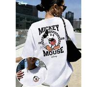 Shein Camiseta vintage de Disney con estampado de tablero de ajedrez "Mickey Mouse 1928", ideal para regalos de Navidad, verano y primavera. Camisetas de ma