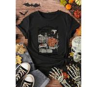 Shein Camiseta vintage de Halloween para mujer - Parte superior de Nightmare Before Christmas con gráfico de Spooky Old Town Petersburg VA con calabaza, mur