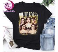 Shein Camiseta vintage de Millie Bobby Brown, camiseta gráfica bootleg vintage de los 90, camiseta de collage de fans retro para amantes del cine, regalo de
