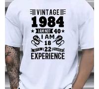 Shein Camiseta vintage humorística de 1984: No tengo 40, tengo 18 y 22 años de experiencia, camiseta de cuello redondo para hombre, 220 g/m², para verano, d