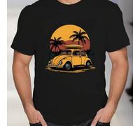 Shein Camiseta vintage VW Beetle Surf para hombre, cuello redondo, 220 g/m², para verano, de puro algodón, manga corta (1 unidad)