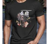 Shein Camiseta Wolf Moon para hombre, 220 g/m², informal, de verano, cuello redondo, manga corta, algodón puro (1 unidad)
