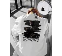 Shein Camiseta Wukong Monkey King para hombre, con estampado a doble cara, moderna, informal, cuello redondo, 220 g/m², algodón puro (1 unidad)