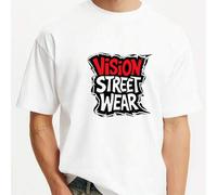 Shein Camisetas de algodón con estampado de logotipo de Vision Street Wear para hombre, camisetas casuales de manga corta de verano