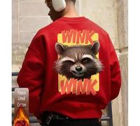 Shein Camisetas de algodón para hombre, camisetas con estampado de cohete de mapache, sudaderas rojas de hombros caídos para hombre, sudaderas holgadas de g