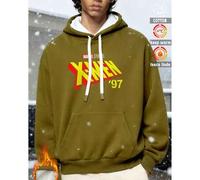 Shein Camisetas de algodón para hombre, camisetas con estampado de héroes de Marvel, sudaderas de hombre color albaricoque con hombros caídos, sudaderas hol