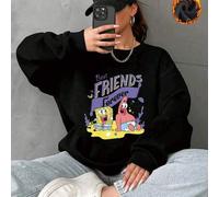 Shein Camisetas de algodón para mujer, camisetas con estampado de Bob Esponja y Patricio Estrella, sudaderas negras de hombros caídos para mujer, sudaderas