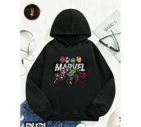 Shein Camisetas de algodón para niños, camisetas con estampado de héroes de Marvel, hombros caídos, sudaderas casuales cómodas, sudaderas con cordón holgada
