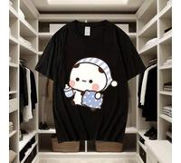 Shein Camisetas de anime kawaii para parejas (hombre y mujer): camisetas con estampados de BuBu Panda y DuDu Bear durmiendo, camisetas casuales de manga cor