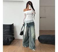 Shein Camisetas de hombros descubiertos con volantes y lazos, estilo urbano, de festival, country, Y2K, boho y gyaru para mujer, para otoño y todo el año