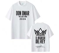 Shein Camisetas de Impresión de la Gira Don Omar The Last King 2026 para Hombres y Mujeres, Camisetas de Moda de Manga Corta Casuales y Sueltas de Algodón,
