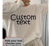 Shein Camisetas de manga larga personalizadas para mujer - Tops personalizados con texto, camisetas personalizadas, agrega tu propio texto, elige tu fuente