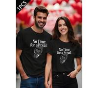 Shein Camisetas de pareja, camiseta unisex "No Time For Break Watch", de algodón puro de verano de 220 g, informal, de manga corta (1 pieza)