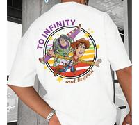Shein Camisetas Disney con motivos de Buzz Lightyear y Pinocho con el arcoíris de Toy Story, con estampados de dibujos animados retro, camisetas informales