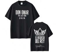 Shein Camisetas Estampadas de la Gira Don Omar The Last King 2026 para Hombres y Mujeres, Moda Casual de Manga Corta, Algodón Suelto, Tops